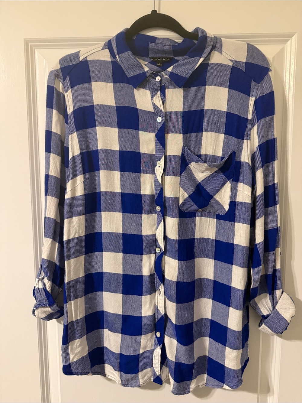 Blue and White Plaid Button-Down Shirt